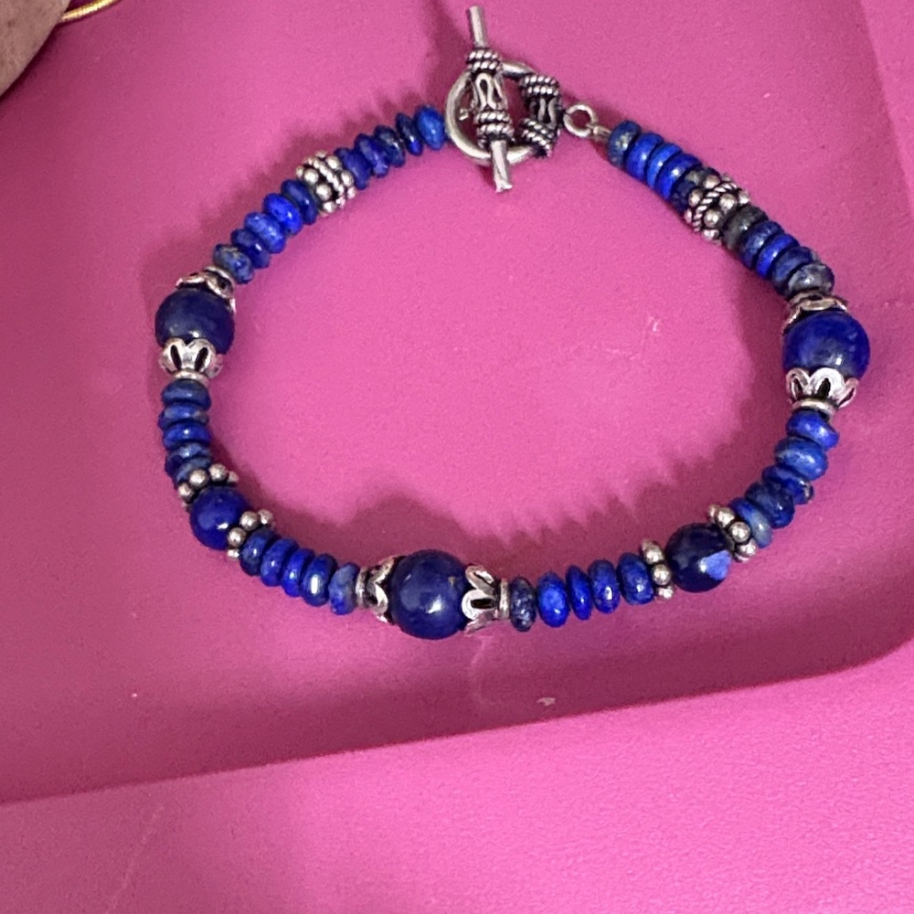 Blue Beaded Bracelet with Silver Accents